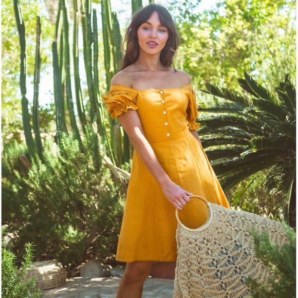 Cyndy Mini Dress Marigold Tamga Designs Yellow European Flax Linen Sustainable - Picture 6 of 6